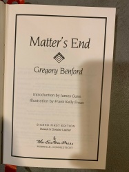 Matter's End - Gregory Benford SIGNED Sci Fi 1st Edition Easton Press